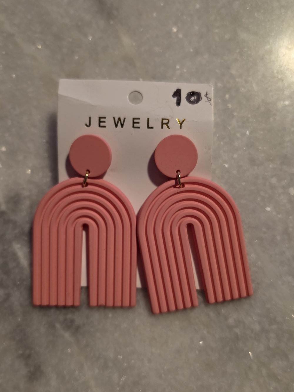 Fashion Jewelry Pink Statement Arch Drop Earrings